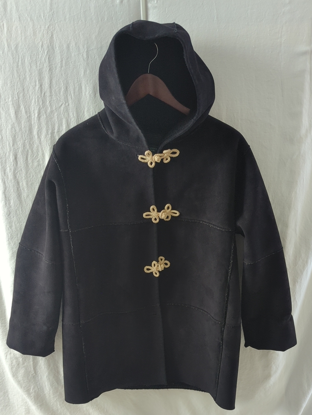Lauren Ralph Lauren Black Faux Shearling Toggle Duffle Coat Jacket Size P/M